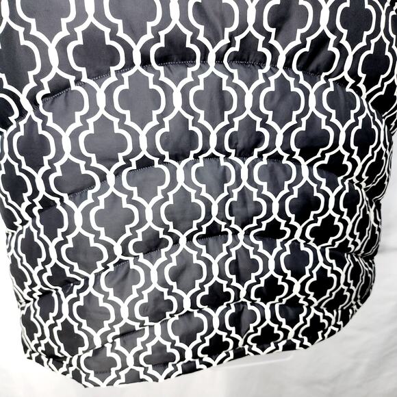 Lands End Black & White Geometric Print Women's Down Puffer Vest Zipper Front L - Picture 7 of 11